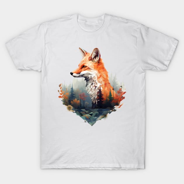 Geometric fox with forest in triangle look T-Shirt by Unelmoija